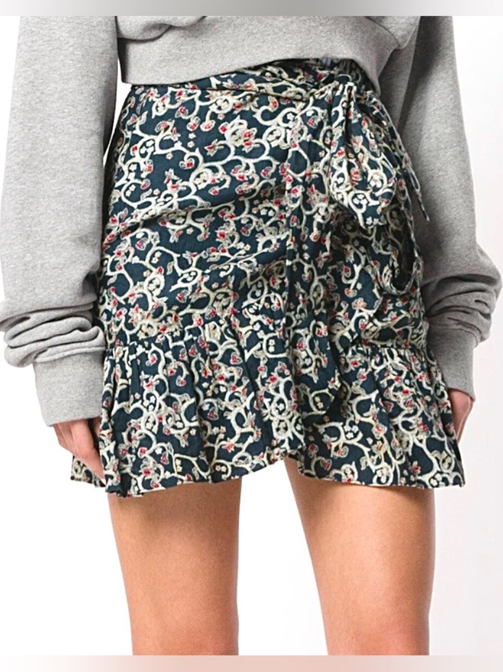 Isabel Marant Étoile Linen Wrap Mini Skirt Print Floral Ruffle 38 US 6 Tempster